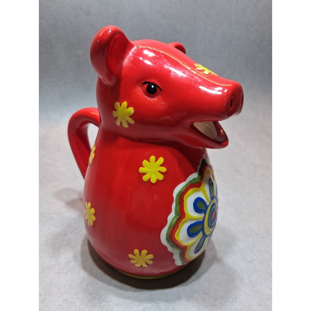 Vintage Colorful Ceramic MWW Market Floral 6" Cow Creamer Milk Pitcher